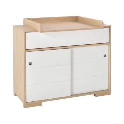 Schardt Slide Oak Wickelkommode 2 Schiebetüren MDF Weiß/Vincenza Eiche - Inkl. Wickelaufsatz