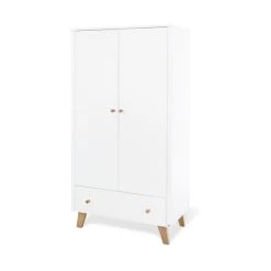 Pinolino Pan Kleiderschrank 2T, 1S MDF Weiß / Eiche Massiv - Zum Toppreis