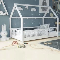 Nature Kid Sara Hüttenbett Weiß Mit Giebel Mit Rundsprossen