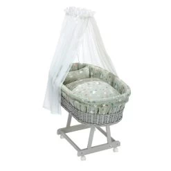 Alvi Birthe Stubenwagen Silbergrau Komplettset Matratze, Himmelstange Und Garnitur Baby Forest