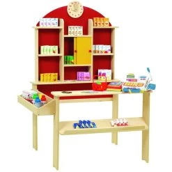 Roba Kaufladen Natur/rot Inkl. Umfangreichem Zubehör