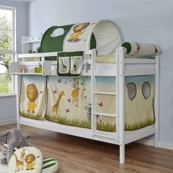 Ticaa Rene Etagenbett Buche Weiß A3 Massivholz - Dessin Wählbar