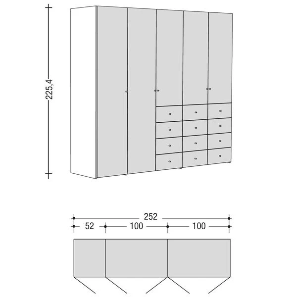 Now! Wardrobes By Hülsta Kombination 11 225,4x252x59 Cm | Lack-grau/Natureiche/Hochglanz – Bild 2