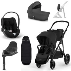 CYBEX Gazelle S Kinderwagen Moon Black + Cloud T I-Size + Zubehör Bundle