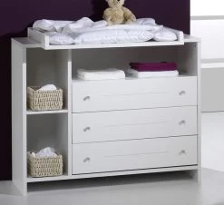 Schardt Eco Stripe Wickelkommode Weiß 3 Schubkästen, 3 Offene Fächer - Mit Wickelaufsatz