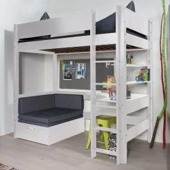 Manis-h Hochbett FENRIS 90x200 Cm, Einfarbig Mit Sofamodul - 20 Farben Wählbar