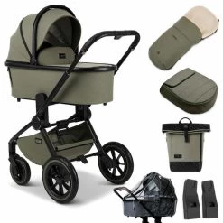 Moon Resea Plus Kinderwagen Moss Green/black Matt Zubehör Bundle