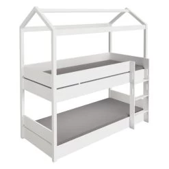 Paidi Tiny House Etagenbett Kreideweiß Inkl. Dachgiebel Gerade Leiter